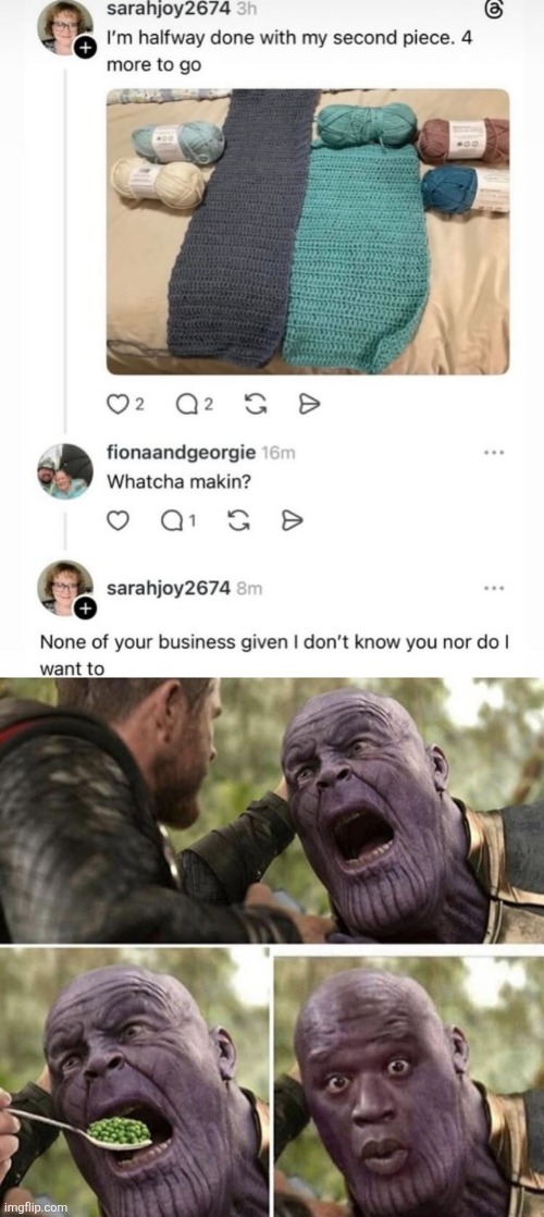 image tagged in thor feeding thanos | made w/ Imgflip meme maker