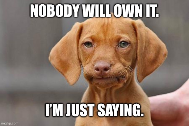 Dissapointed puppy | NOBODY WILL OWN IT. I’M JUST SAYING. | image tagged in dissapointed puppy | made w/ Imgflip meme maker