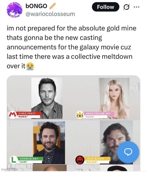 Chris Pratt        “Mario” | made w/ Imgflip meme maker