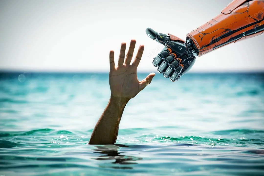 IA robot helps drowning man Blank Meme Template