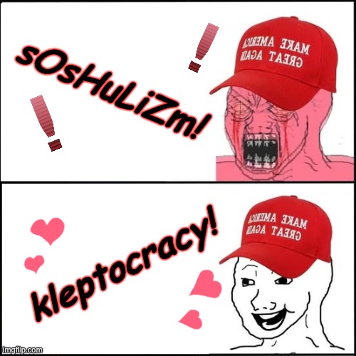 Lower services for people, lower taxes for oligarchs | sOsHuLiZm! kleptocracy! | image tagged in wojak maga republican no yes,idiocracy,trump,grift | made w/ Imgflip meme maker