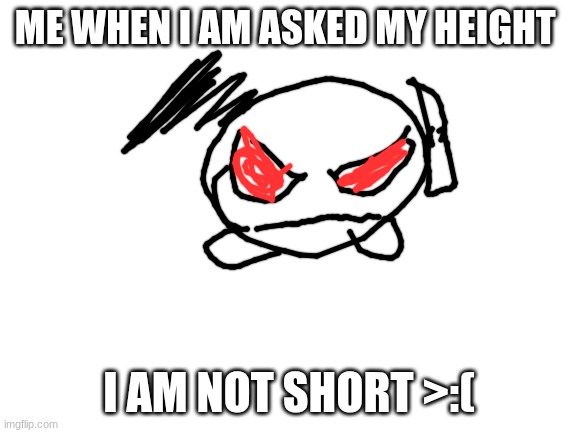 IM NOT SHORT | ME WHEN I AM ASKED MY HEIGHT; I AM NOT SHORT >:( | image tagged in blank white template | made w/ Imgflip meme maker