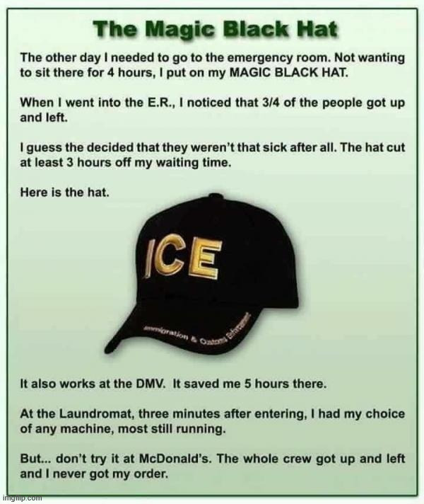The Magic Black Hat | image tagged in ice,magic hat,political,reposts | made w/ Imgflip meme maker