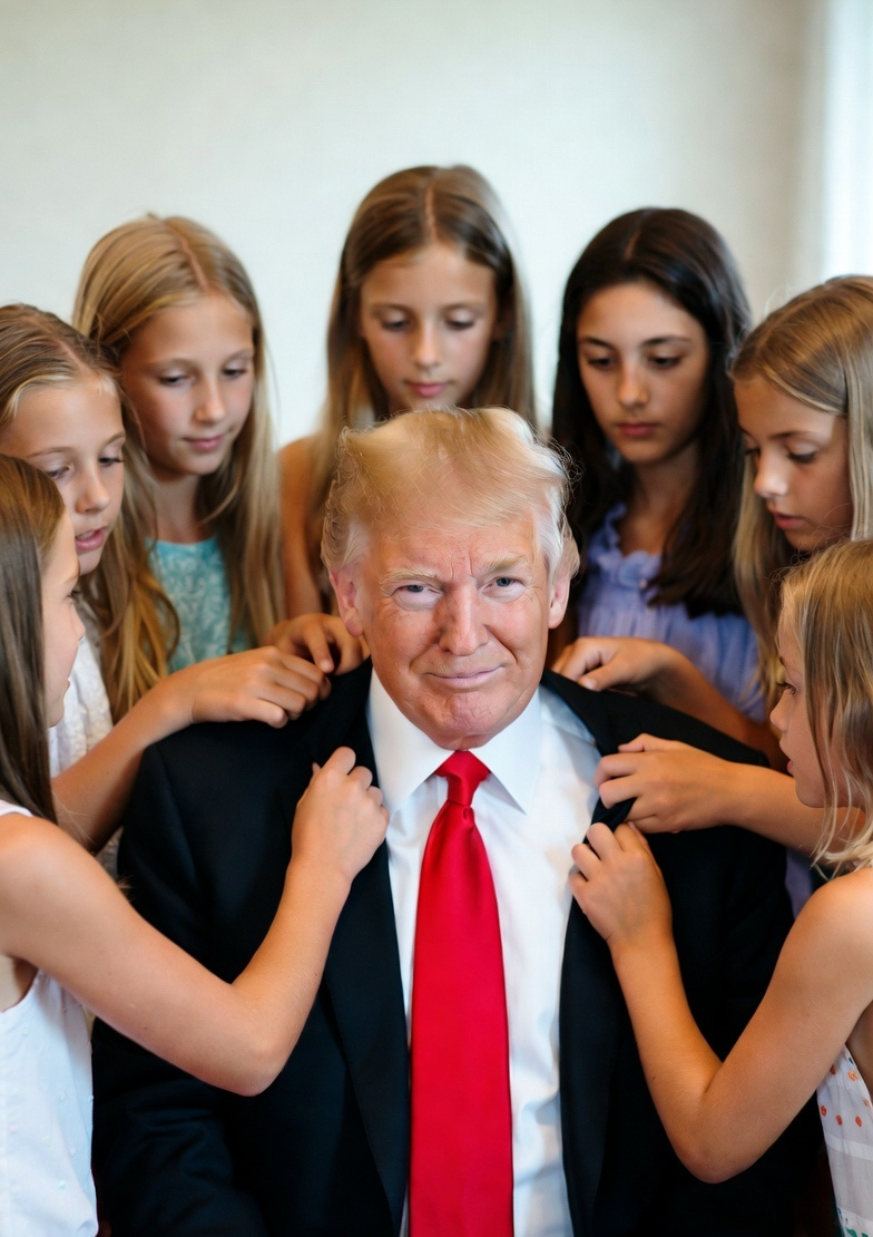 Donald Trump being dressed by young girls Epstein Files Blank Meme Template