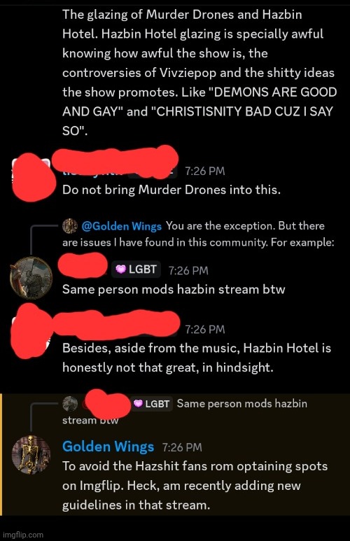 Conversation with LordZeroStrike, mu username is censored because it's the F-slur and the other person because they're not part | made w/ Imgflip meme maker