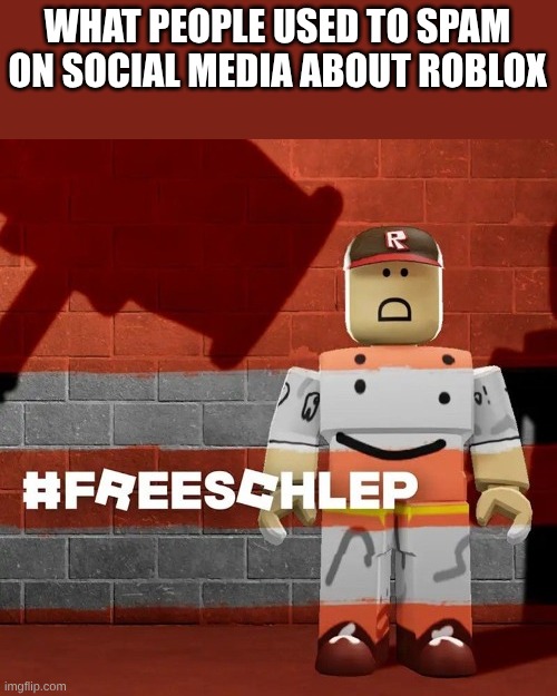 FREE SCHLEP!!!!!!!! | WHAT PEOPLE USED TO SPAM ON SOCIAL MEDIA ABOUT ROBLOX | image tagged in free schlep | made w/ Imgflip meme maker