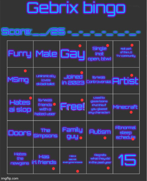 Gebrix bingo | image tagged in gebrix bingo | made w/ Imgflip meme maker