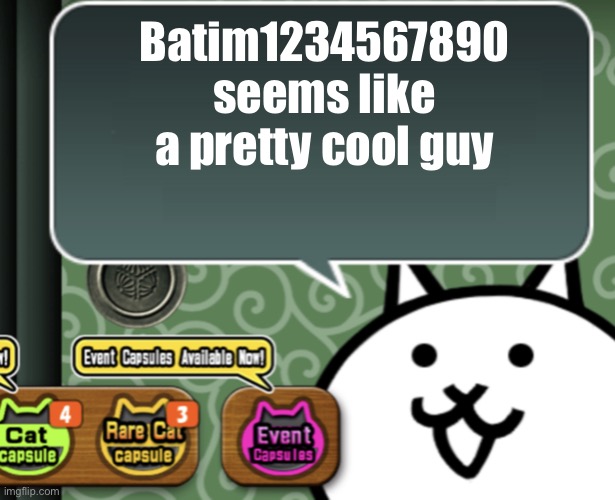 The basic cat says something | Batim1234567890 seems like a pretty cool guy | image tagged in the basic cat says something | made w/ Imgflip meme maker