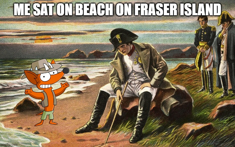 Napoleon | ME SAT ON BEACH ON FRASER ISLAND | image tagged in napoleon | made w/ Imgflip meme maker