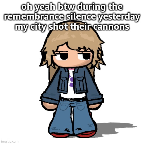 Stardust but a goober | oh yeah btw during the remembrance silence yesterday my city shot their cannons | image tagged in stardust but a goober | made w/ Imgflip meme maker