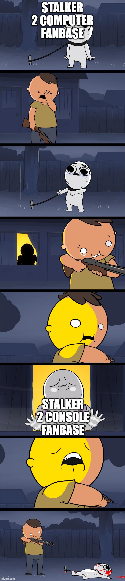Apex cucks Fortnite | STALKER 2 COMPUTER FANBASE; STALKER 2 CONSOLE FANBASE | image tagged in apex cucks fortnite | made w/ Imgflip meme maker