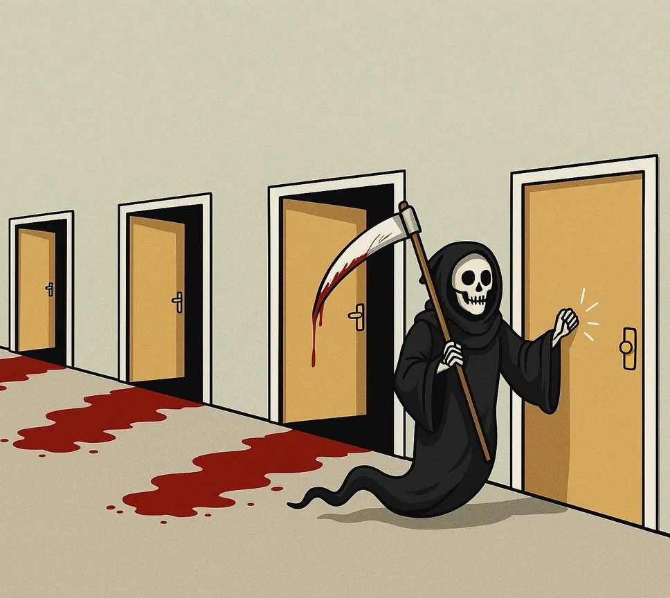 Grim Reaper knocking 4 doors Blank Meme Template