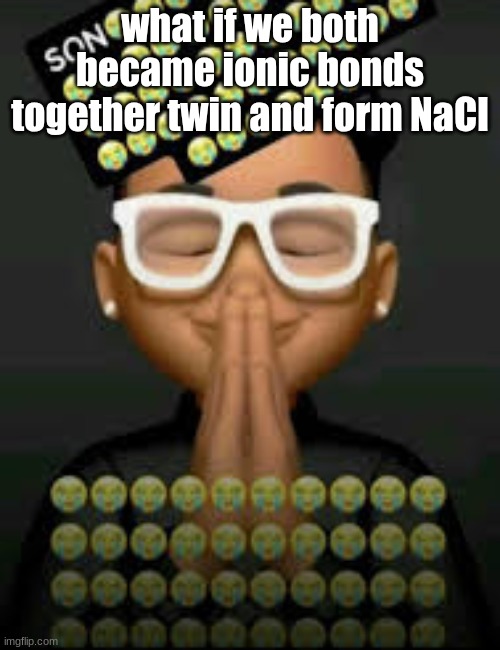 chemistryposting | what if we both became ionic bonds together twin and form NaCl | image tagged in i'm crine | made w/ Imgflip meme maker
