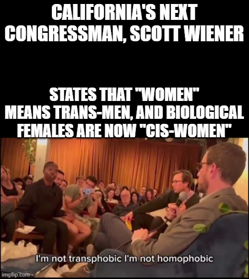 He's a perv | CALIFORNIA'S NEXT CONGRESSMAN, SCOTT WIENER; STATES THAT "WOMEN" MEANS TRANS-MEN, AND BIOLOGICAL FEMALES ARE NOW "CIS-WOMEN" | image tagged in hyman vs scott weiner | made w/ Imgflip meme maker