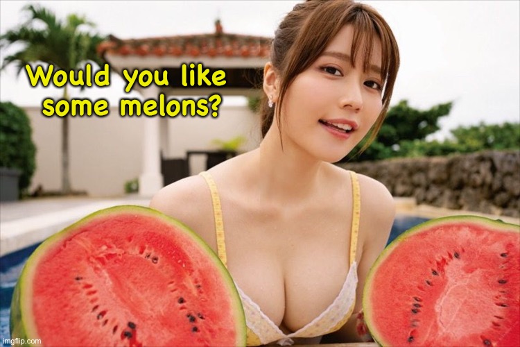 An offer you can't refuse | Would you like 
some melons? | image tagged in yuka kohinata | made w/ Imgflip meme maker