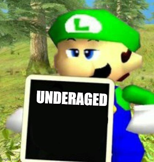 UNDERAGED | image tagged in luigi holding a sign | made w/ Imgflip meme maker
