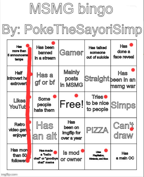 I got a bingo lesgo baby (I lowkey miss Poke and he probably moved on) | image tagged in msmg bingo by poke | made w/ Imgflip meme maker