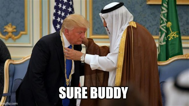 Donald Trump Saudi Arabia | SURE BUDDY | image tagged in donald trump saudi arabia | made w/ Imgflip meme maker