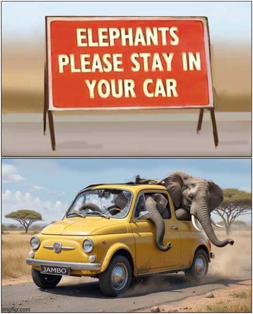 Obeying The Sign ! | image tagged in elephants,warning sign | made w/ Imgflip meme maker