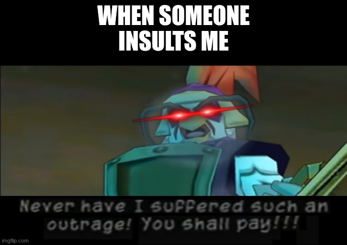 Never Have I Suffered Such an Outrage! You Shall Pay!!! | WHEN SOMEONE INSULTS ME | image tagged in never have i suffered such an outrage you shall pay | made w/ Imgflip meme maker