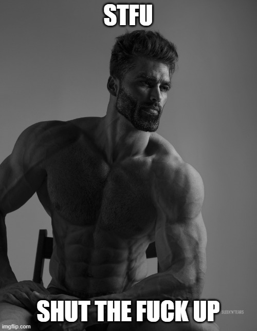 Giga Chad | STFU SHUT THE FUCK UP | image tagged in giga chad | made w/ Imgflip meme maker