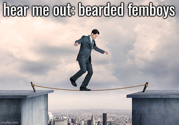 man walking on rope | hear me out: bearded femboys | image tagged in man walking on rope | made w/ Imgflip meme maker