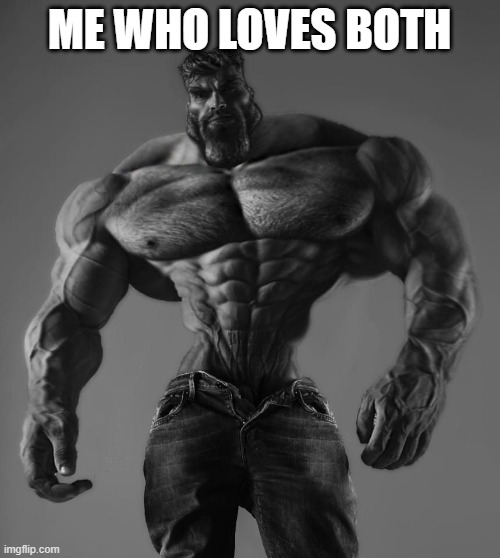GigaChad | ME WHO LOVES BOTH | image tagged in gigachad | made w/ Imgflip meme maker