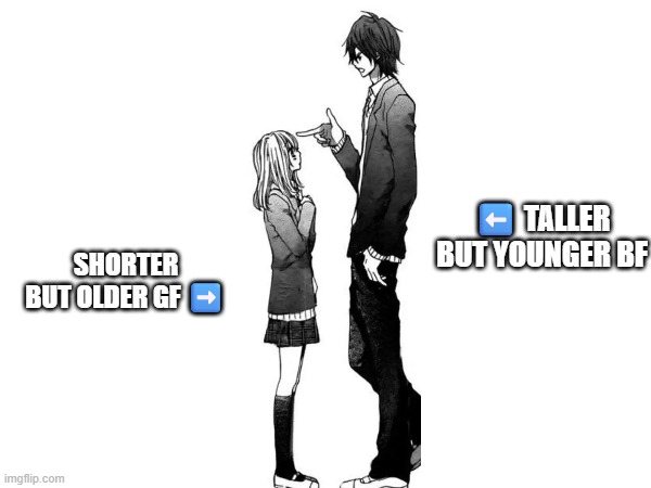 SHORTER BUT OLDER GF ➡️; ⬅️ TALLER BUT YOUNGER BF | made w/ Imgflip meme maker