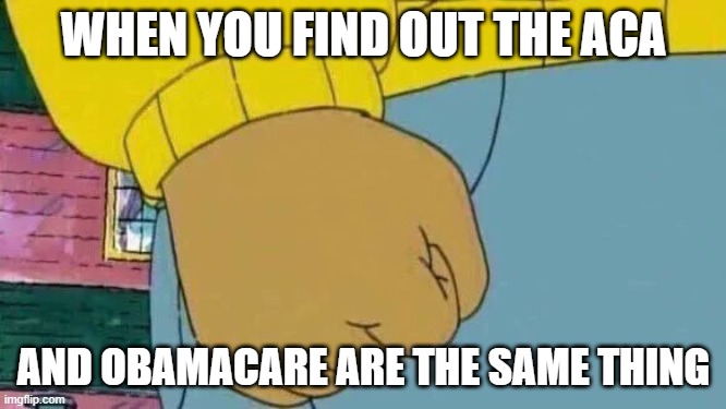 Arthur Fist Meme | WHEN YOU FIND OUT THE ACA; AND OBAMACARE ARE THE SAME THING | image tagged in memes,arthur fist | made w/ Imgflip meme maker
