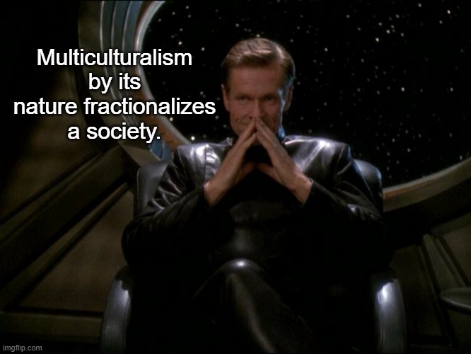 Multiculturalism by its nature fractionalizes a society. | image tagged in luther sloan | made w/ Imgflip meme maker