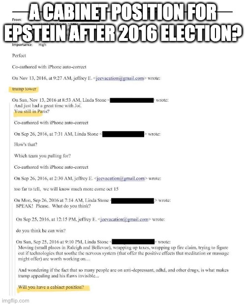 A CABINET POSITION FOR EPSTEIN AFTER 2016 ELECTION? | made w/ Imgflip meme maker