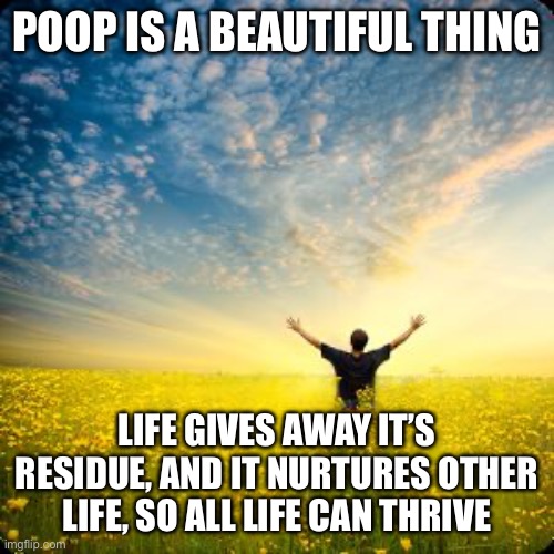 Poop | POOP IS A BEAUTIFUL THING; LIFE GIVES AWAY IT’S RESIDUE, AND IT NURTURES OTHER LIFE, SO ALL LIFE CAN THRIVE | image tagged in inspirational1 | made w/ Imgflip meme maker
