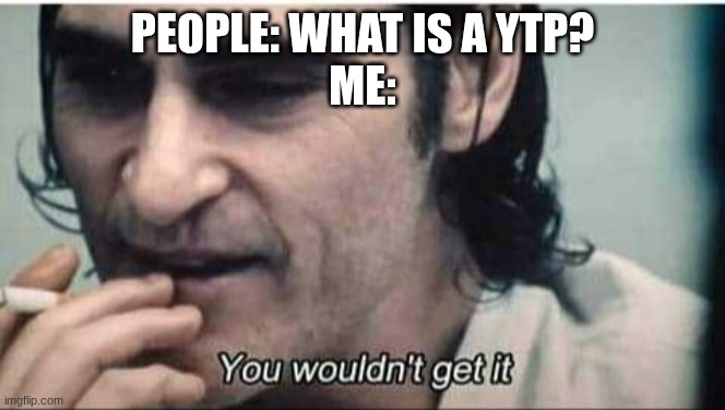 you wouldn't get a ytp | PEOPLE: WHAT IS A YTP?
ME: | image tagged in you wouldn't get it | made w/ Imgflip meme maker