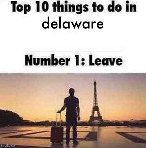 Top 10 things to do in blank | delaware | image tagged in top 10 things to do in blank | made w/ Imgflip meme maker