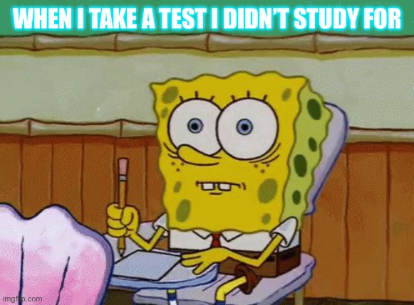 Me taking a test | WHEN I TAKE A TEST I DIDN’T STUDY FOR | image tagged in spongebob nervous about salmonella signs | made w/ Imgflip meme maker