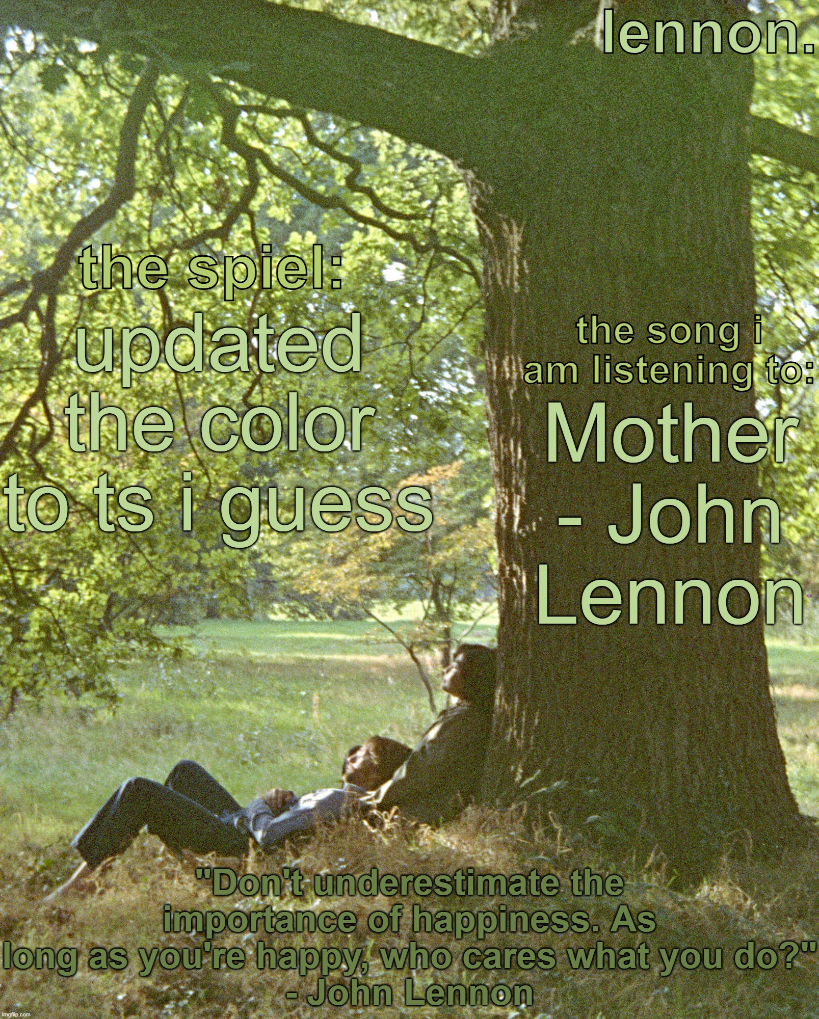lennon. annoucement template | updated the color to ts i guess; Mother - John Lennon | image tagged in lennon annoucement template | made w/ Imgflip meme maker