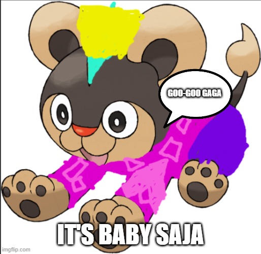 It's Baby Saja as a Litleo | GOO-GOO GAGA; IT'S BABY SAJA | image tagged in litleo baby saja,kpop demon hunters | made w/ Imgflip meme maker