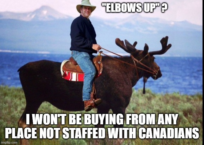 Canadian | "ELBOWS UP" ? I WON'T BE BUYING FROM ANY PLACE NOT STAFFED WITH CANADIANS | image tagged in canadian | made w/ Imgflip meme maker