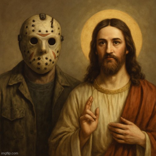 Put Jason Voorhees next to Jesus Christ | image tagged in put jason voorhees next to jesus christ | made w/ Imgflip meme maker