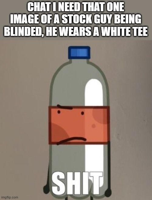 google aint helping me </3 | CHAT I NEED THAT ONE IMAGE OF A STOCK GUY BEING BLINDED, HE WEARS A WHITE TEE | image tagged in shit | made w/ Imgflip meme maker