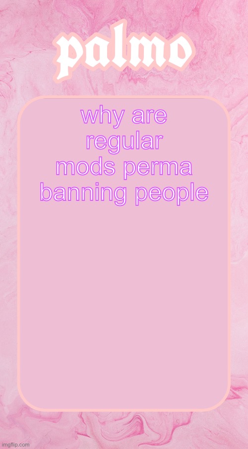 Palms bby temp | why are regular mods perma banning people | image tagged in palms bby temp | made w/ Imgflip meme maker