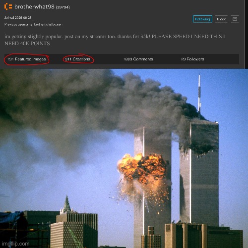 Brother WHAT!? | image tagged in 911 9/11 twin towers impact | made w/ Imgflip meme maker
