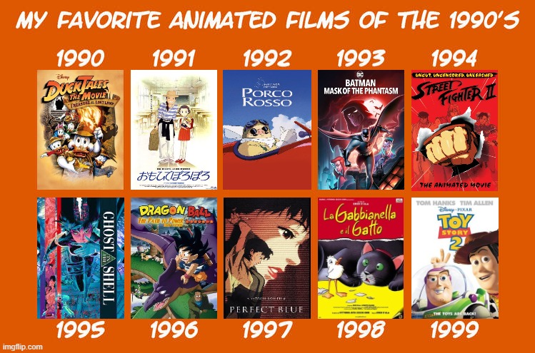 favorite animated films of the 1990s | image tagged in my favorite animated films of the 1990s,1990s,cinema,disney,90s,classic movies | made w/ Imgflip meme maker