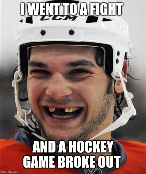Hockey | I WENT TO A FIGHT; AND A HOCKEY GAME BROKE OUT | image tagged in hockey teeth,funny memes | made w/ Imgflip meme maker