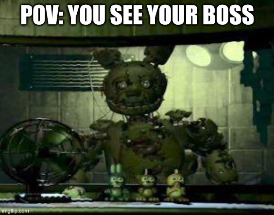 FNAF Springtrap in window | POV: YOU SEE YOUR BOSS | image tagged in fnaf springtrap in window | made w/ Imgflip meme maker