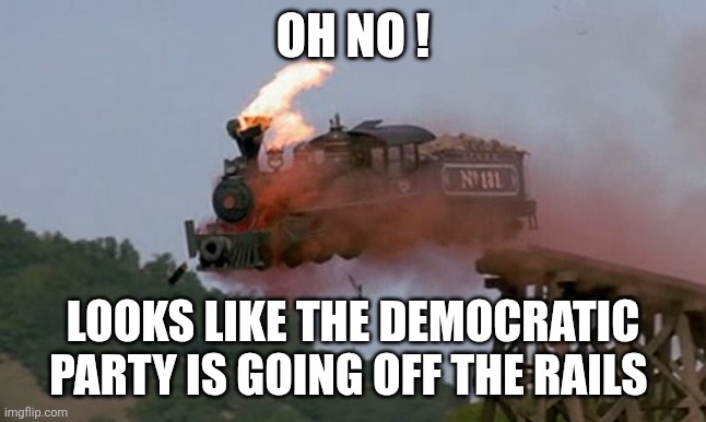 Train wreck | OH NO ! LOOKS LIKE THE DEMOCRATIC PARTY IS GOING OFF THE RAILS | image tagged in train wreck | made w/ Imgflip meme maker