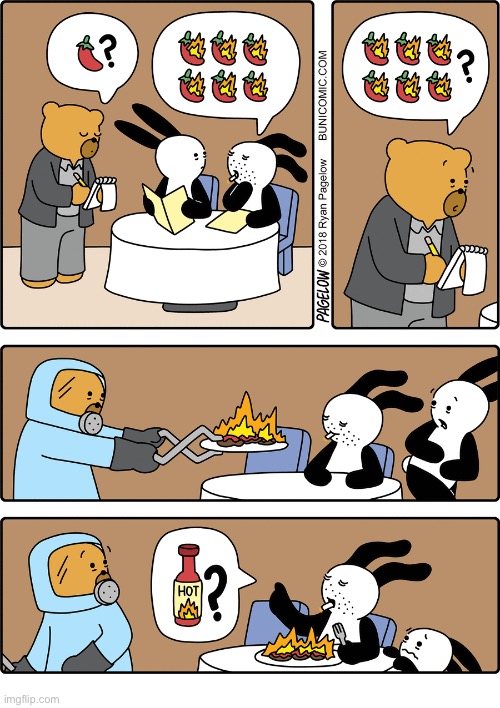 Buni Comics | image tagged in comics,buni comics,restaurant,hot pepper,fire,hot sauce | made w/ Imgflip meme maker
