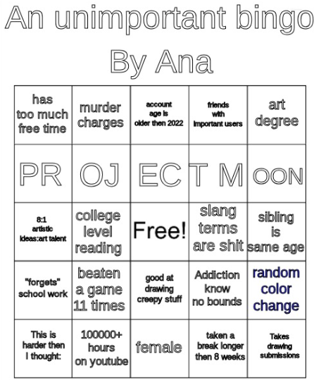 Anastasia/Hobo bingo for no reason Blank Meme Template