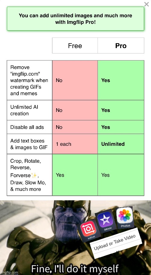 Paying to have more than one image in a gif is a wild take | image tagged in fine i'll do it myself | made w/ Imgflip meme maker