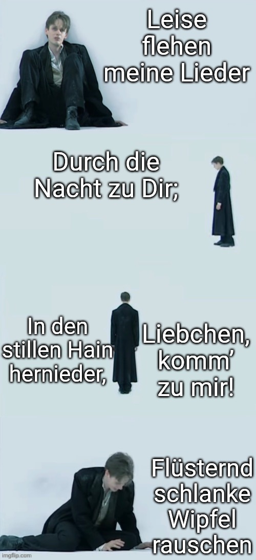 Why the fuck wasnt i born in germany this shit is so beautiful | Leise flehen meine Lieder; Durch die Nacht zu Dir;; In den stillen Hain hernieder, Liebchen, komm’ zu mir! Flüsternd schlanke Wipfel rauschen | image tagged in ian bostridge | made w/ Imgflip meme maker